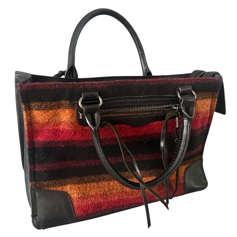 Rebecca Minkoff Regan Satchel Bag Purse Leather Wool‎ Stripe